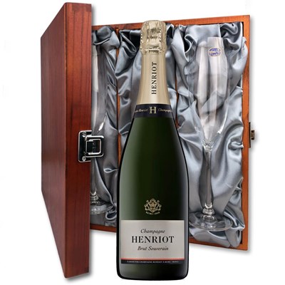Henriot Brut Souverain Champagne 75cl And Flutes In Luxury Presentation Box